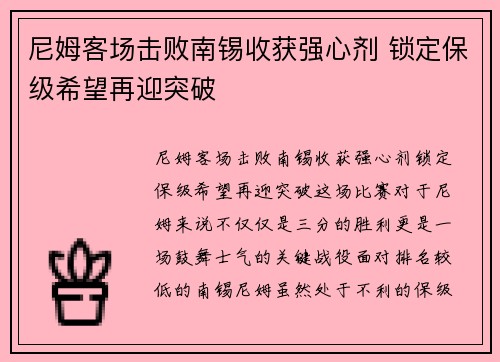 尼姆客场击败南锡收获强心剂 锁定保级希望再迎突破