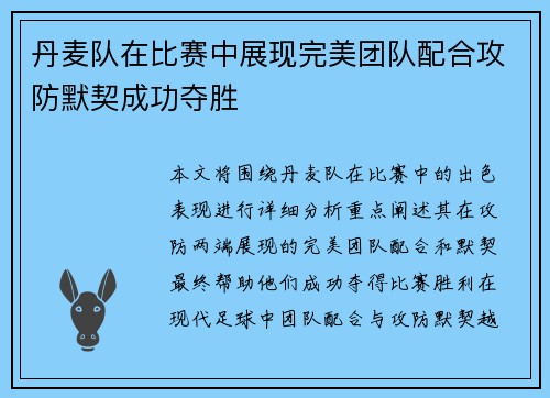 丹麦队在比赛中展现完美团队配合攻防默契成功夺胜