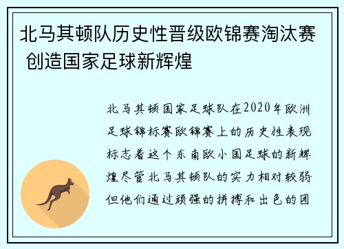 北马其顿队历史性晋级欧锦赛淘汰赛 创造国家足球新辉煌